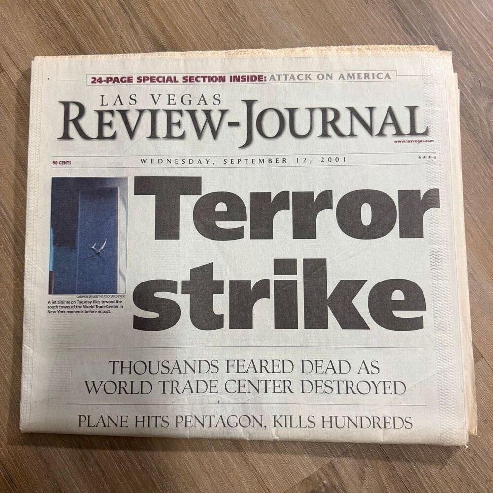 Original Las Vegas Review-Journal 9/11 Newspaper Attack on America Y2K Americana